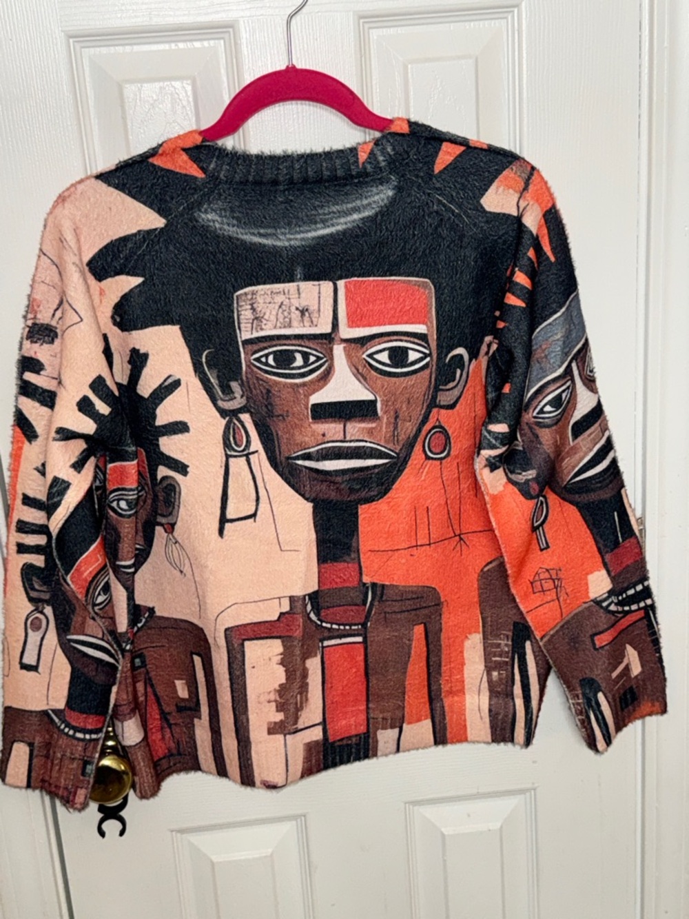 Graphic Button-Front Sweater Cardigan - Black Orange - Picture 4 of 6